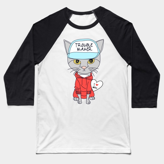 Cat the trouble maker Baseball T-Shirt by D3monic